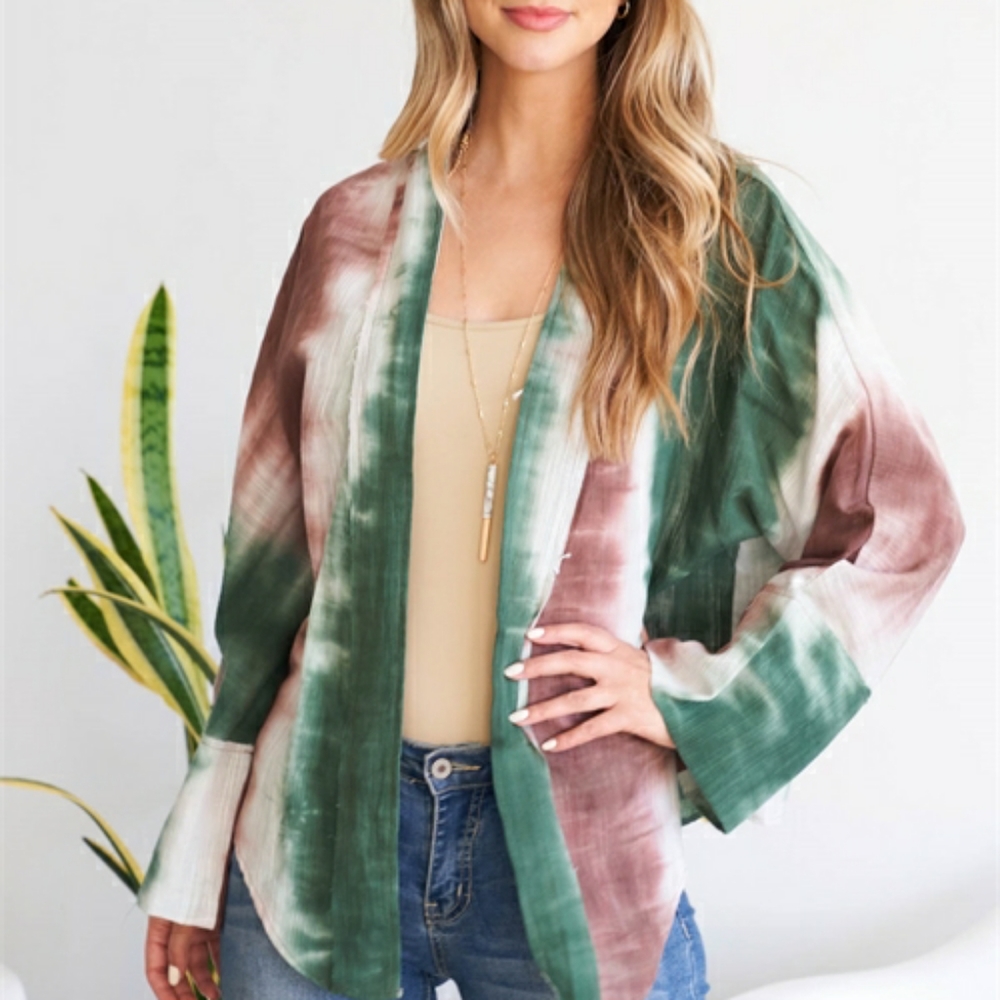 NWT Red & Green Tie Dye Open Front Cardigan